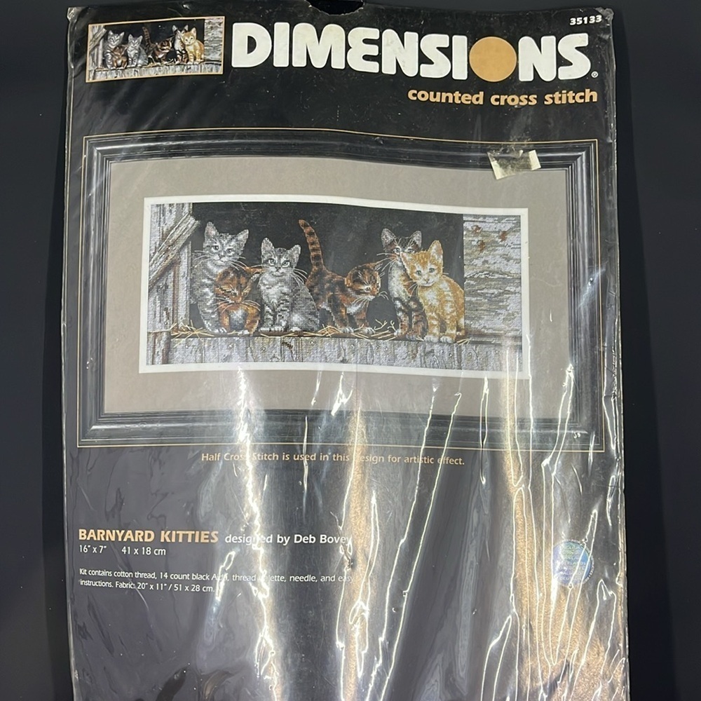 Vtg Dimensions Gold Collection Cross Stitch Kit 35133 Barnyard Kitties NIP